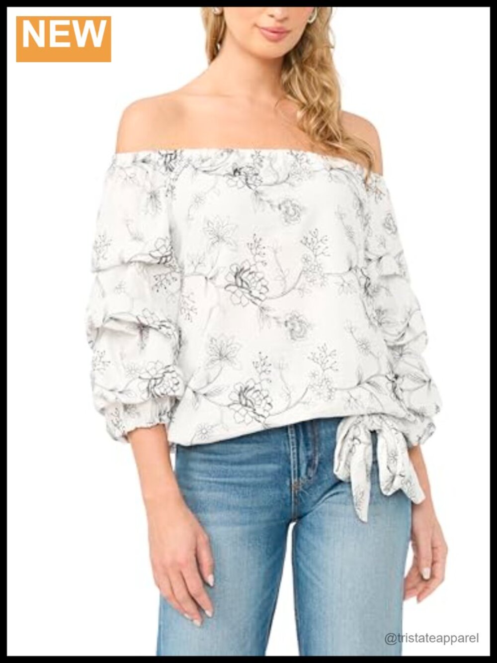 Off Shoulder 3/4 Sleeve Blouse Women's Floral Square Neck Top